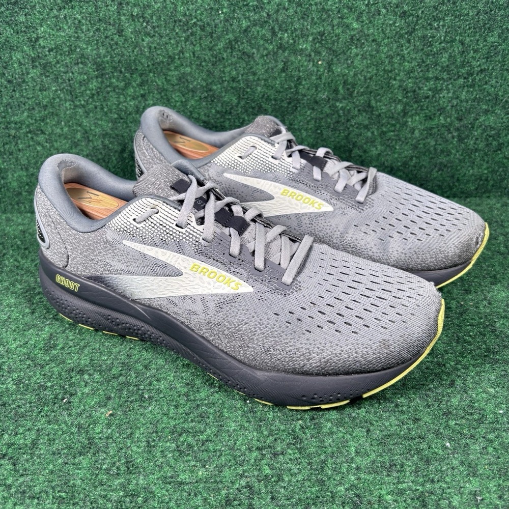 Brooks Ghost 16 Running Shoes Lightweight Mesh Grey Yellow Mens Size 10 2E Wide - Picture 2 of 8